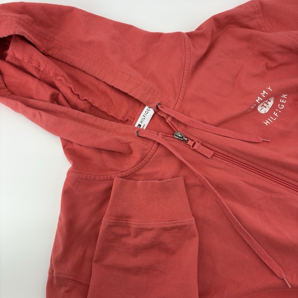 Vintage Women's XXL Tommy Hilfiger Red Full Zip‎ Hoodie Logo